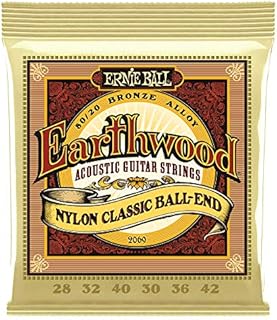 Ernie Ball Folk Nylon Clear & Gold Ball-End 80/20 Bronze Acoustic Guitar Strings, 28-42 Gauge (P02069)