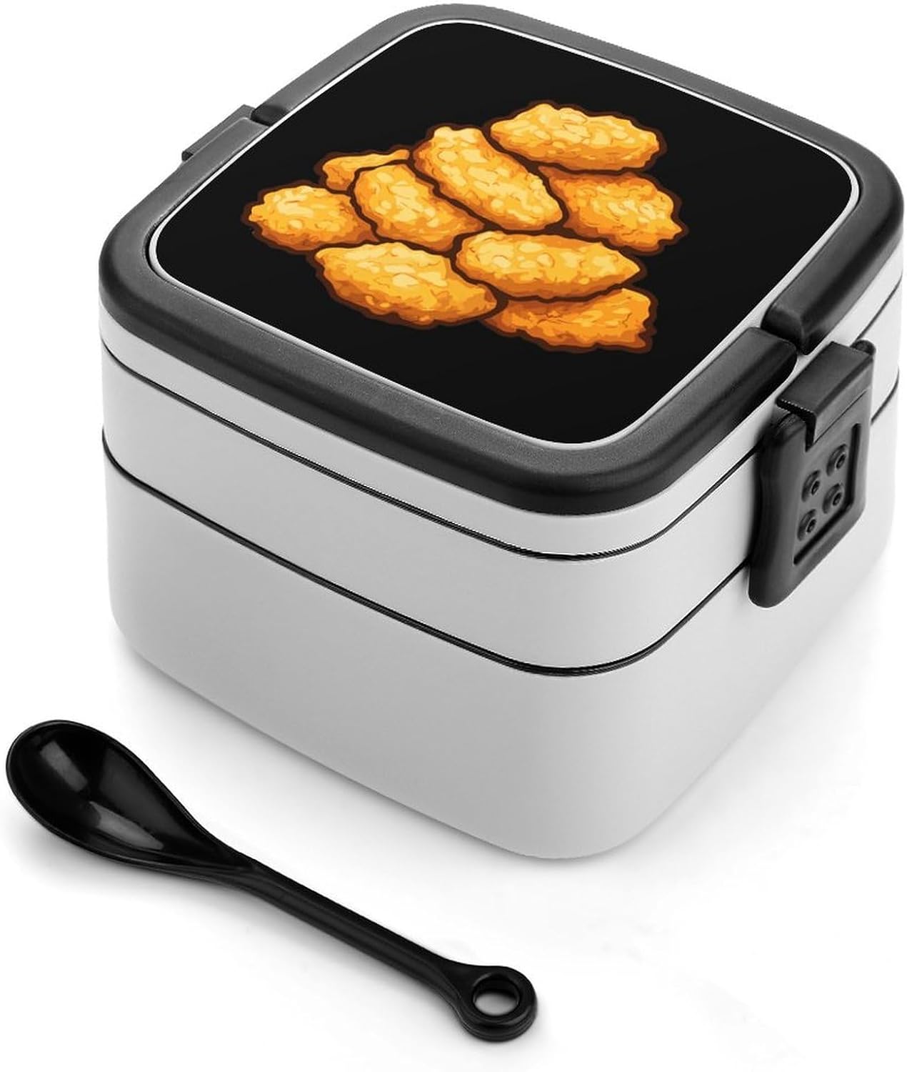 Chicken Nugget Bento Box with Spoon 2 Layer Food Container Cute Lunch Box for Travel Dining Work