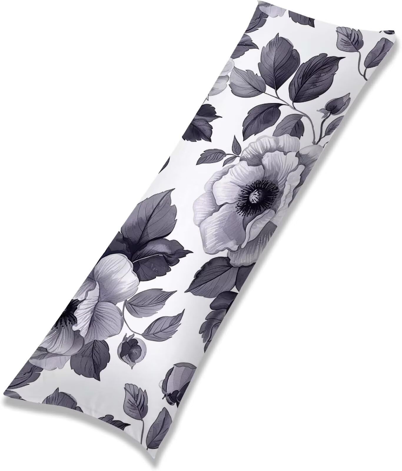 Fodera Cuscino 55 x 160 cm, Bianco e nero-4 Lino Copricuscini Letto, | con Invisibile Cerniera, Morbida e Traspirante, per biancheria da letto, divano, hotel, chi dorme sul fianco Fiore j-183