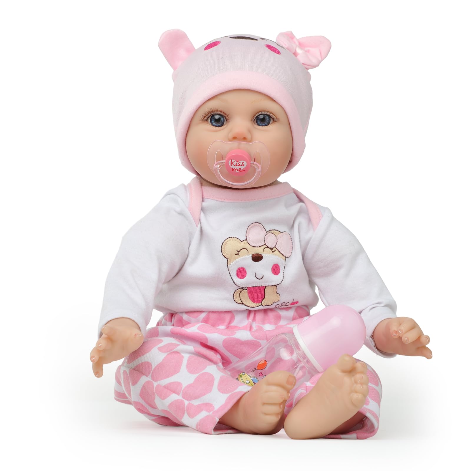 Reborn Baby Dolls Girl - 22 Inch Realistic Silicone Baby Doll, Real Life Bebe Dolls Lifelike Handmade Soft Vinyl & Cloth Body with Feeding Kit & Toys Gifts for Kids 3+ (Lucia)