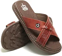 Chinelo Masculino Couro Legítimo Slide Ortopédico