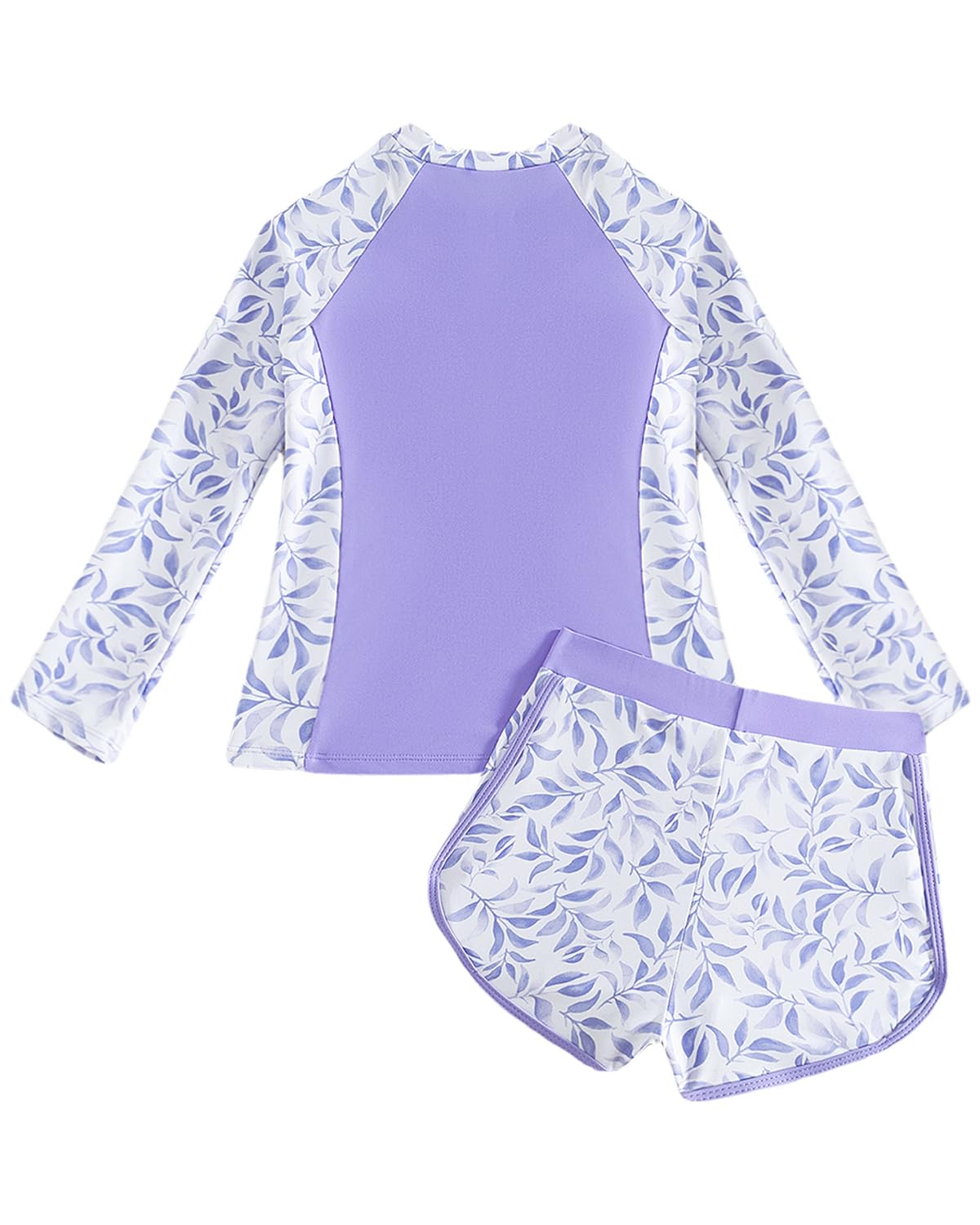 Maillot de Bain Enfant Fille Tankini 8-13 Ans, Ensemble Maillot Anti UV Enfant avec Manches Longues et Short, Maillot de Bain 2 Pieces Ado Fille
