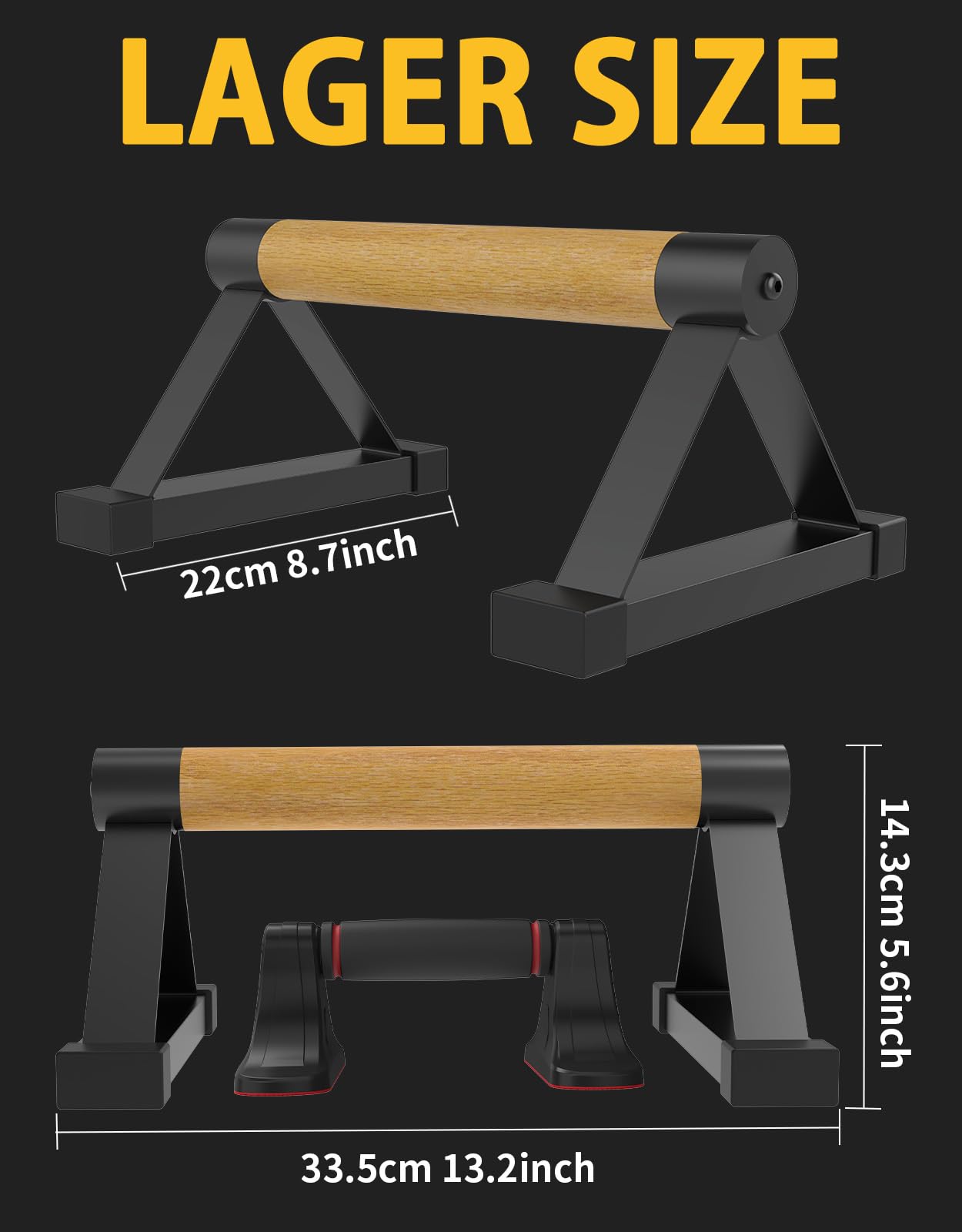 Barres de Pompes en Bois Lot de 2 Poignées de Pompes Antidérapantes Parallettes pour Calisthenics Musculation Handstand Training avec Cadre en Métal Supporte 250 kg