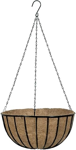 Miniatura 1 de Gardman R408 Cesta colgante tradicional negra con forro de coco, 14 pulgadas de diámetro