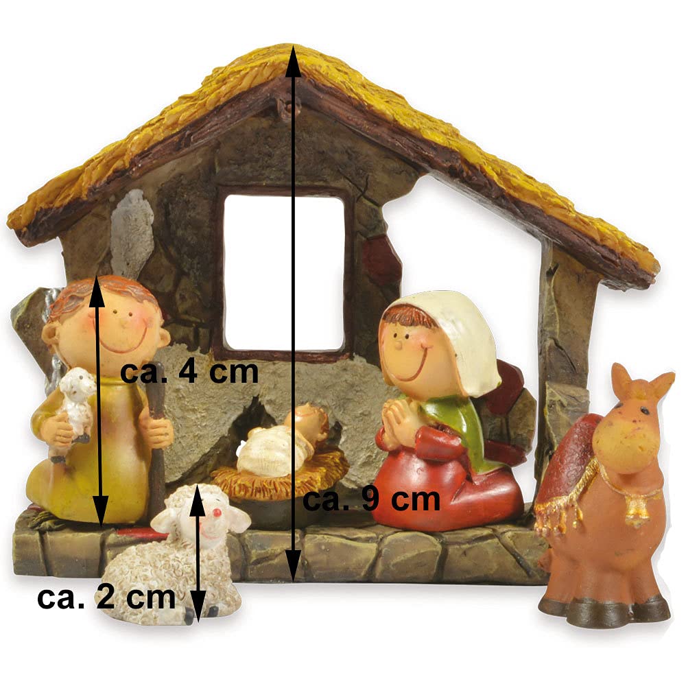 Riffelmacher Kinder Krippenfiguren Set mit Stall 12-TLG. 78356-2,5-9cm - Polyresin Weihnachtskrippe Jesus Geburt Weihnachtswunder Heiligabend Weihnachten Dekoration