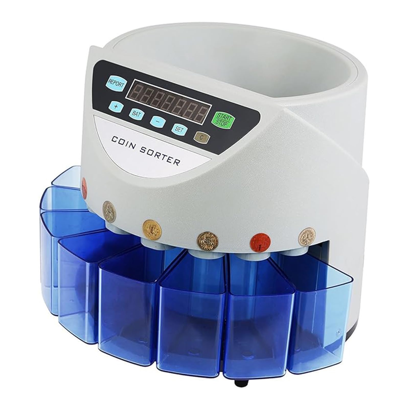 Contamonete Automatico Professionale Elettrico con Display a LED, in Grado di contare 300 Monete/Minuto e Selezionare Lotti di Monete, Ideale per scuole.