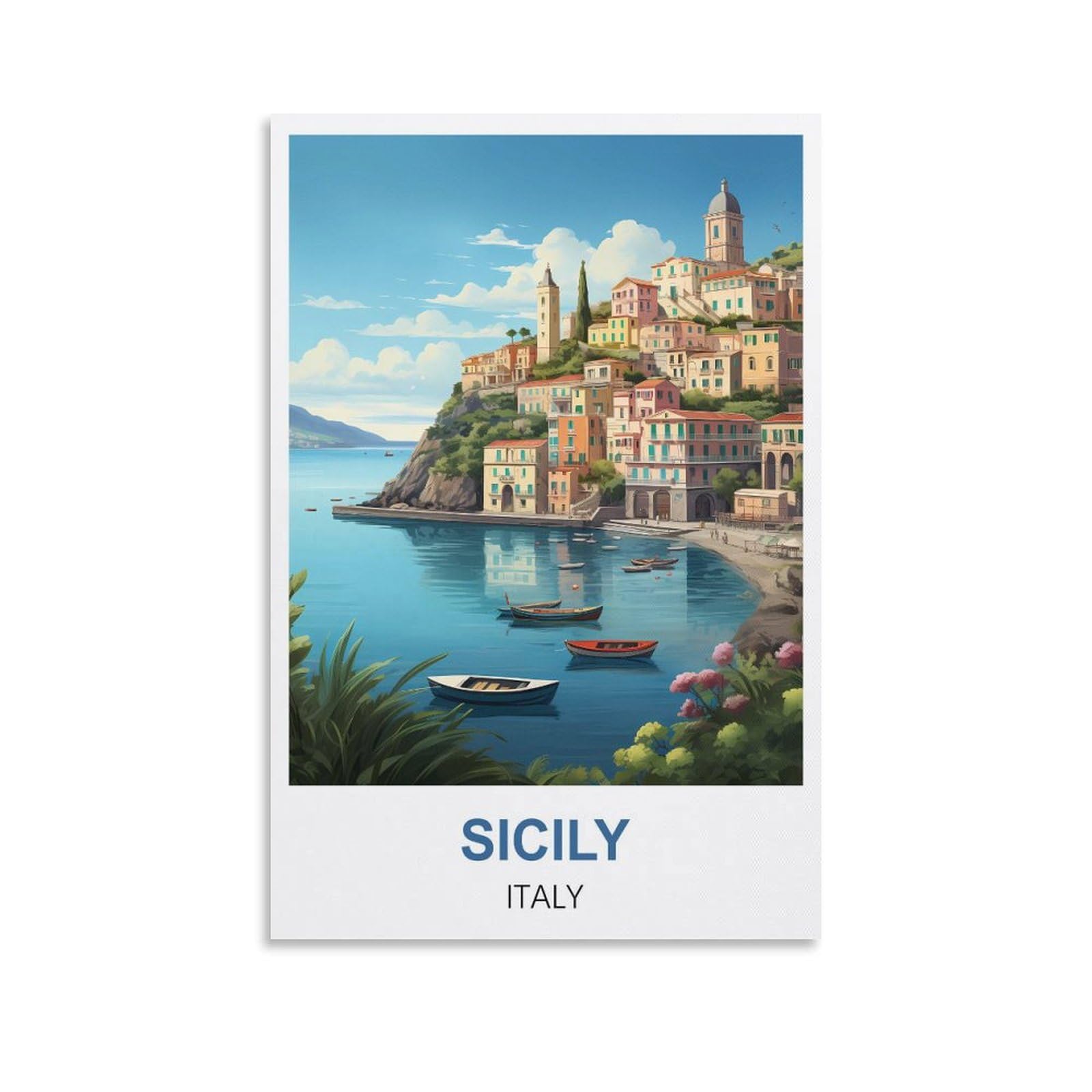 MTTJFDPO Sicily Italy Vintage Travel Posters 08x12inch(20x30cm) Canvas Art Print Wall Art Decor Picture