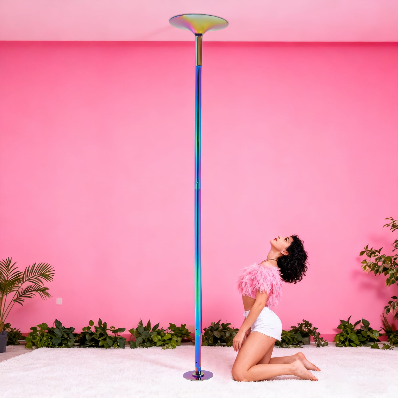 Poledance - Asta per interni, altezza regolabile 88-108 pollici, portata 200 kg, per pole dance e fitness, con cuscinetti in silicone antiscivolo