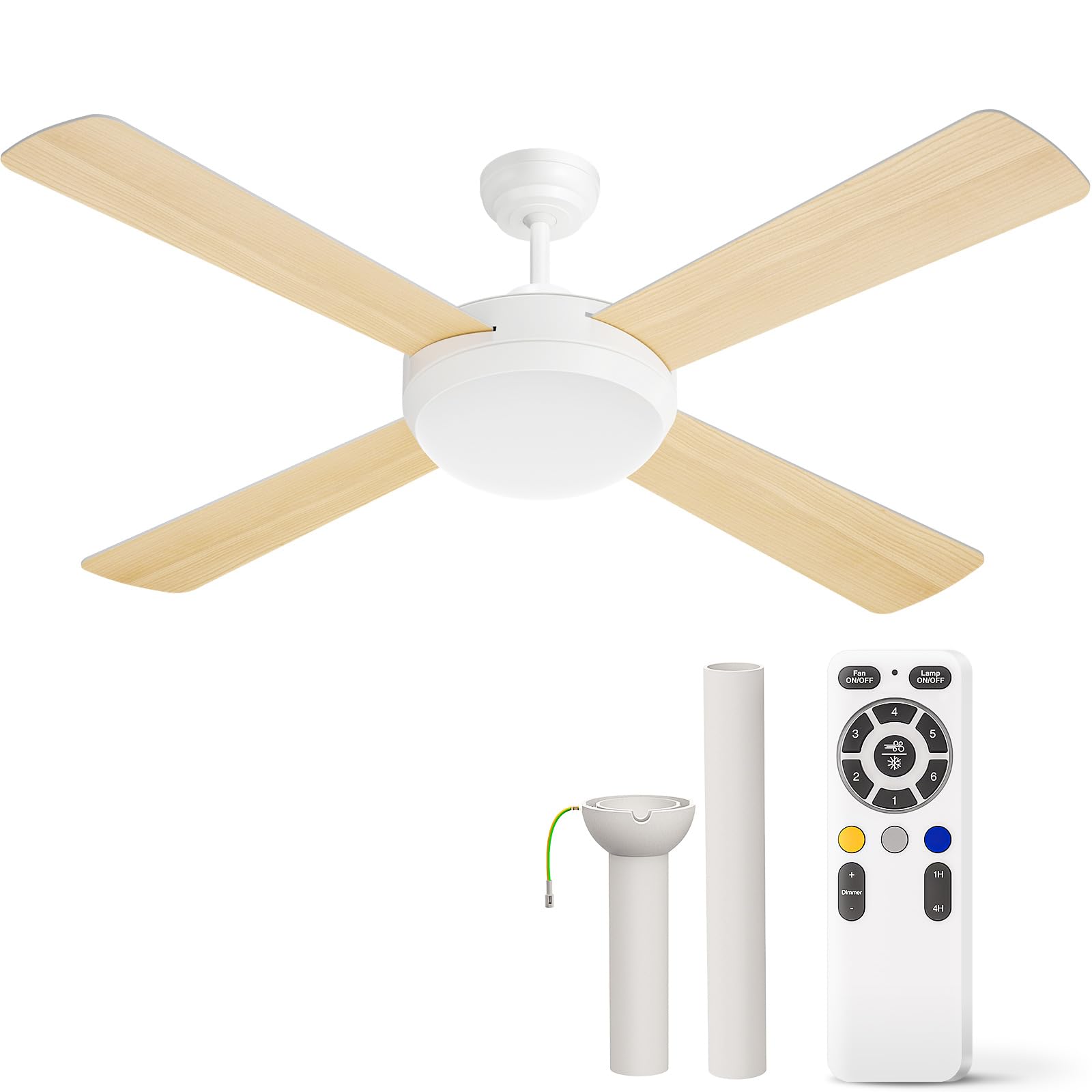 HOOLED 132cm Ventilatore da Soffitto con Luce, Lampadario Ventilatore da Soffitto con Timer, Luminosità e Temperatura Colore Regolabili, Plafoniera Ventilatore Soffitto, Silenzioso Ceiling Fan