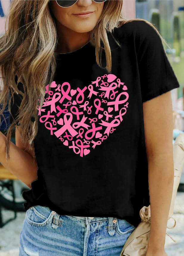 MAIHUN Womens Breast Cancer Shirts Heart Pink Ribbon Tshirt Cancer Awareness Tee Tops3