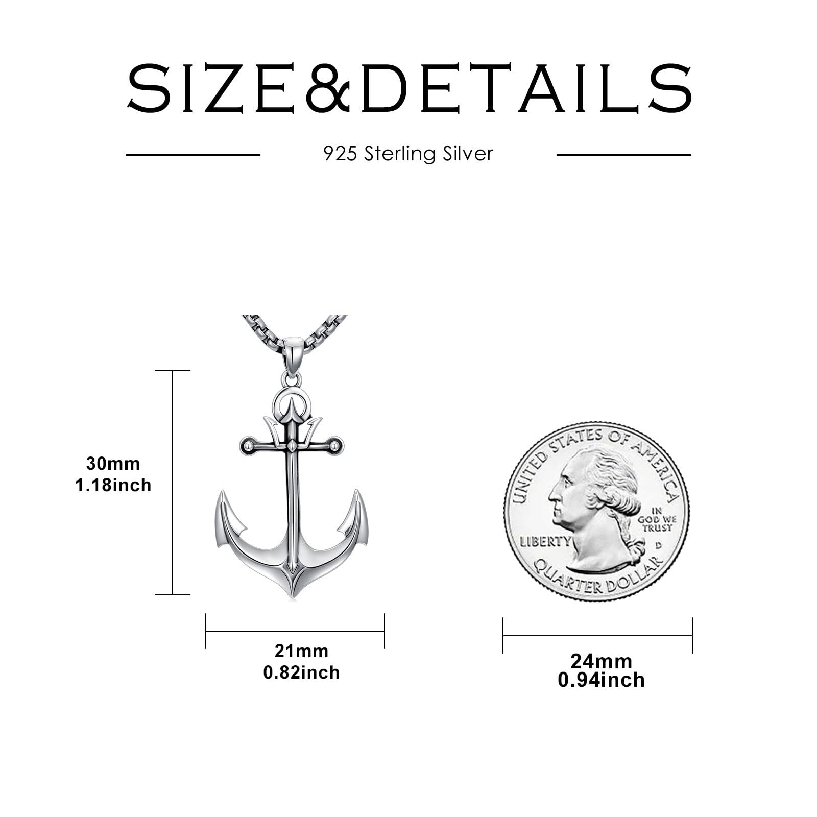 Collana a forma di ancora, in argento sterling 925, ciondolo a forma di ancora, per uomo e donna