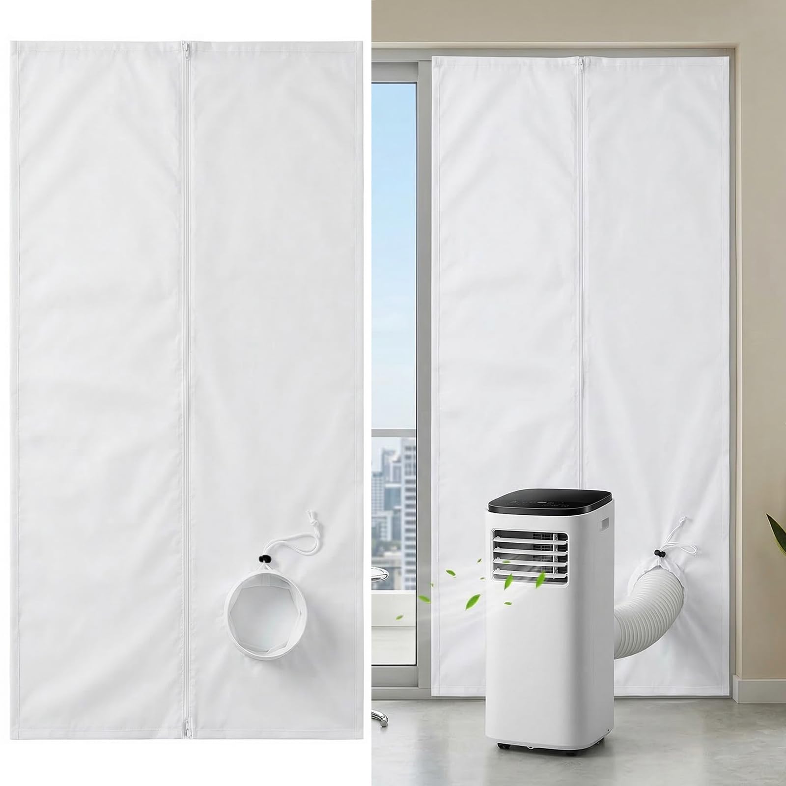Kit d'Étanchéité Porte et Fenêtre pour Climatiseur Mobile Qoosea - 90x210cm avec Passage à Cordon et 7m de Bandes Adhésives pour Portes Coulissantes et Fenêtres