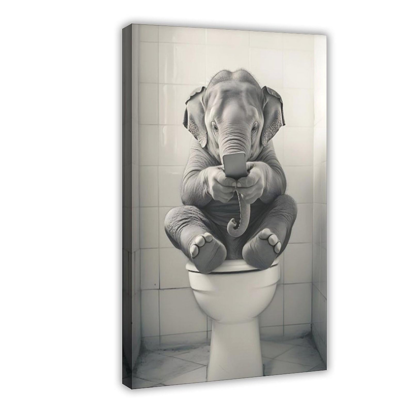 Gqvcjsw Elephant Sitting On The Toilet Watching Phone Canvas Poster Bedroom Decor Landscape Office Room Decor Gift 12X18inch(30X45cm)