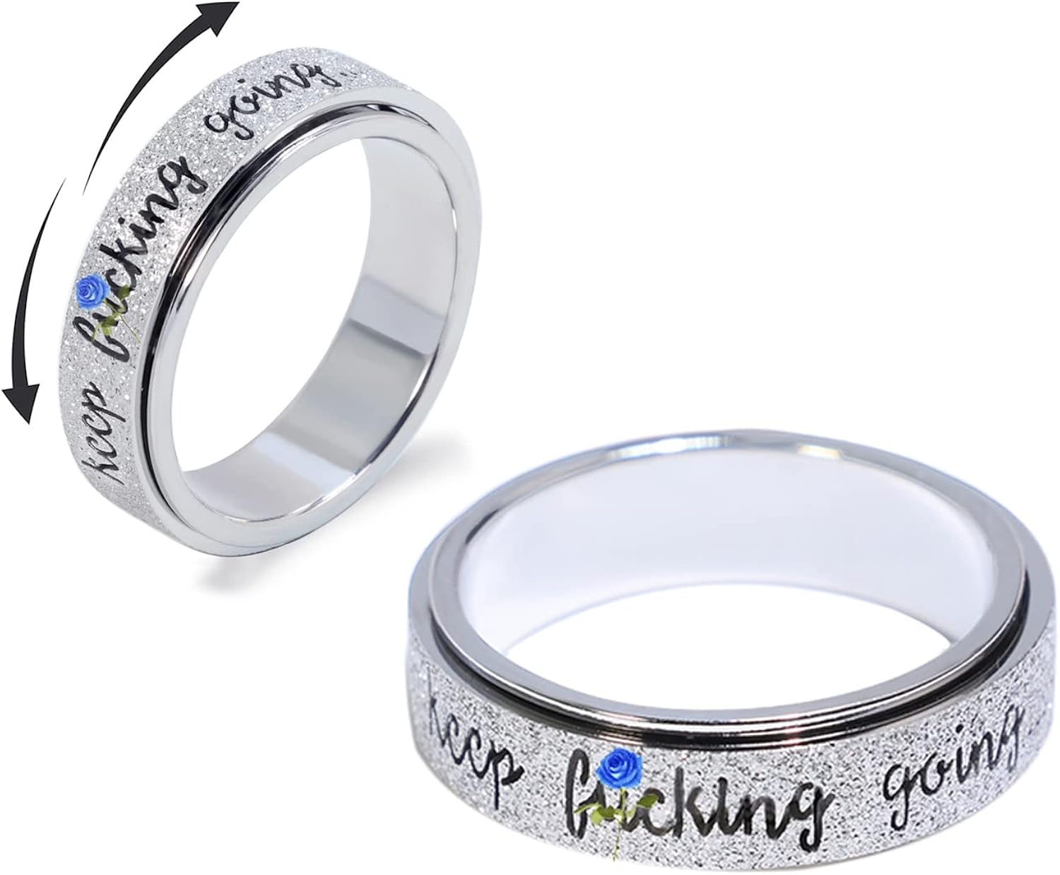 DAILI Anillos giratorios de acero inoxidable para la ansiedad, 2 unidades, anillos giratorios antiansiedad, anillos giratorios para aliviar el