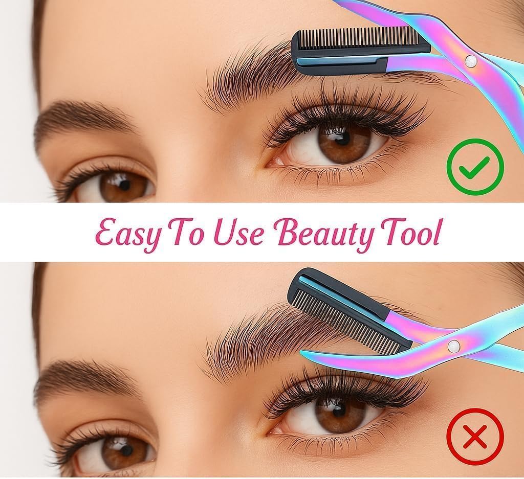 Eyebrow Trimmer Scissor,Eyebrow Trimmer for Women Men,2-in-1 Professional Finger Grip Brow Scissors Scissor with Comb,Non-Slip Eye Brow Razors,Eye Brow Shaper Makeup Tool (Black)