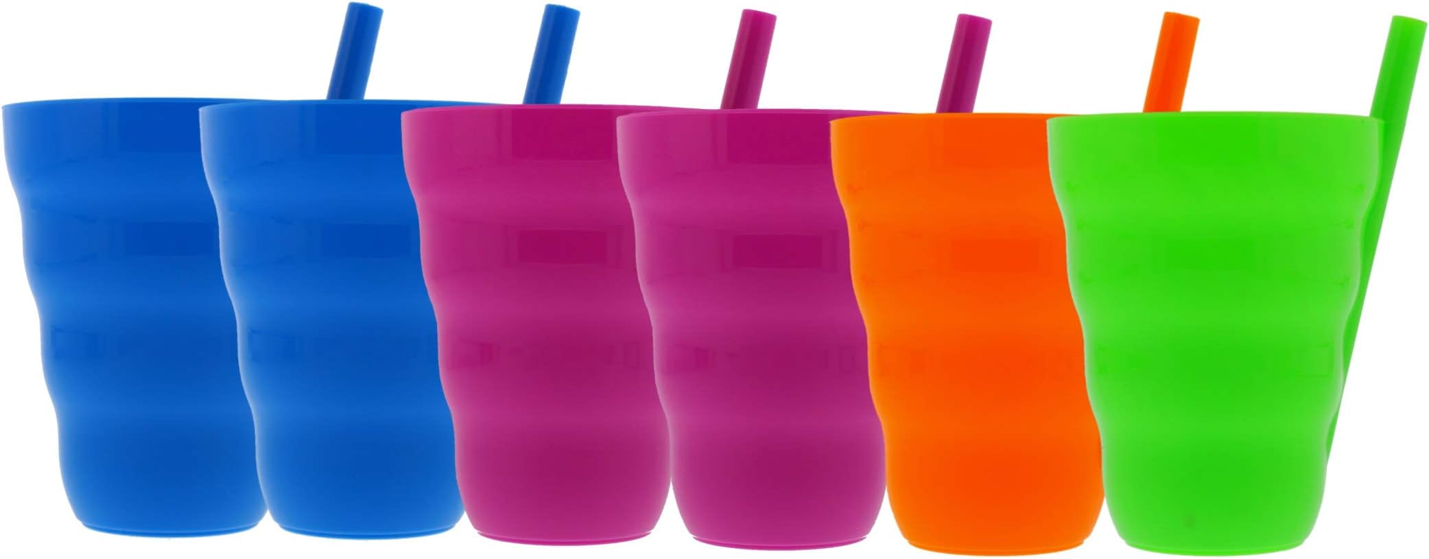 Sip A Cup with Built in Straw, 10oz, 6pk - BPA-free Straw Cups for Kids Great for Everyday Use - Made in the USA, Stackable Kids Straw Cups - Purple, Blue, Green, Orange