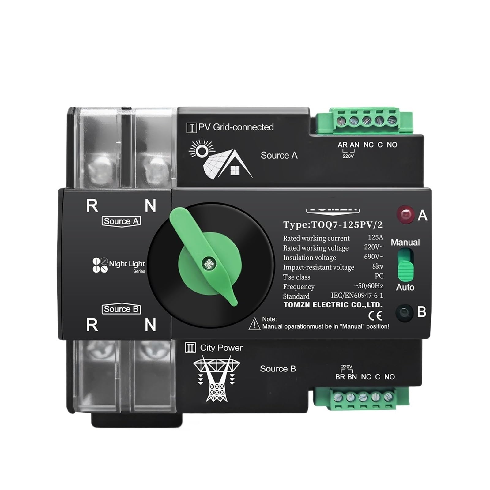 Sélecteur électrique automatique TOQ7 PV 100A inverseur de source 2 pôles 230V - 5