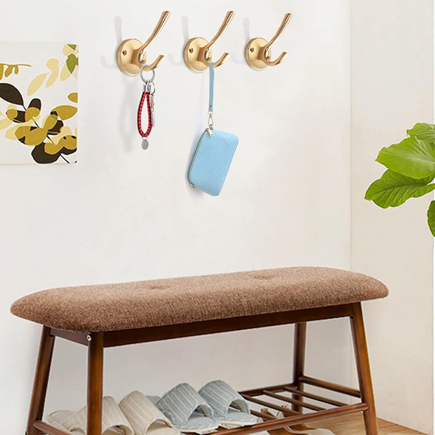 Ganci da muro, Confezione da 5 ganci appendiabiti doppi grandi e resistenti, montati a parete con viti, for accappatoio, rustici for appendere cappotti, asciugamani, cappelli, tazze, chiavi(A)