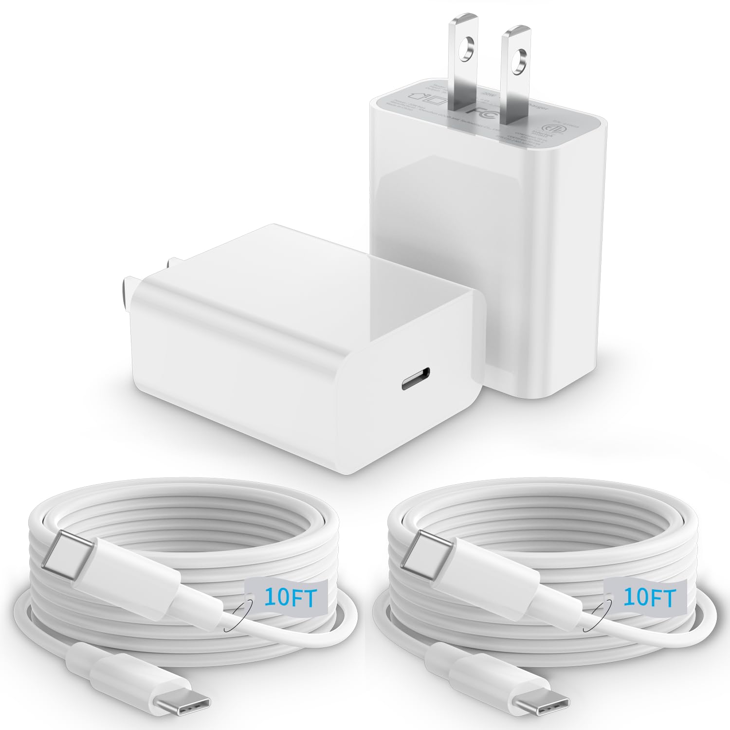 iPhone 15 Charger, (2-Pack) 20W USB C Wall Charger Block and 10Ft USB-C to C Cable Fast Charging for iPhone 16/15 Pro/15 Pro Max, iPad Pro, Air 6/5/4, iPad 10/Mini 6, Samsung Galaxy and Android Phones