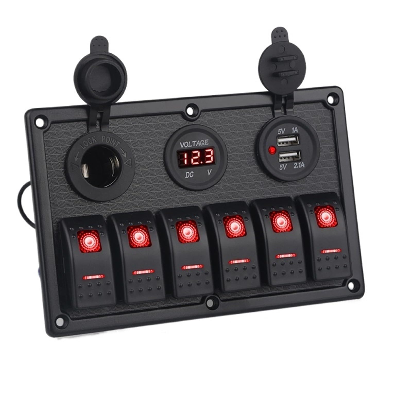 Przełącznik zapłonu Gniazdo przełącznika 6-gniazdowego, cyfrowy woltomierz, wyświetlacz LED, kołyska aluminiowa, zasilacz 12 V, podwójny USB, do samochodu, łodzi
