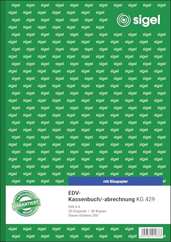 SIGEL KG429 Kassenbuch EDV Steuerschiene 300 A4 2x50 Blatt mit Blaupapier ultrafeiner Mikroperforation