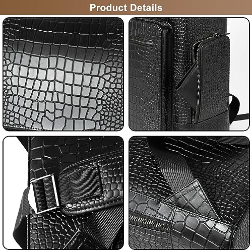 Men's Travel Backpack Genuine Leather Crocodile Print 15.6 inch Laptop Large Capacity Bookbag Casual Daypack3