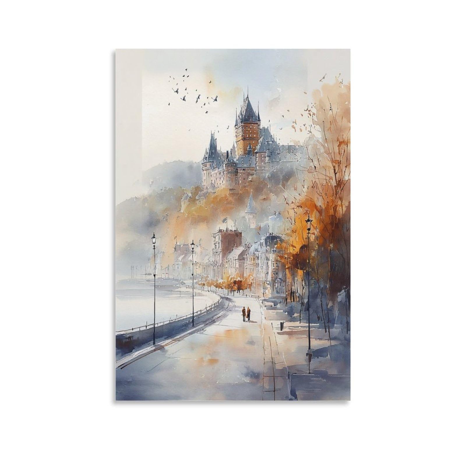 LCYNNH Quebec City Watercolor Painting 20x30inch(50x75cm) Vintage Travel Poster Watercolor Canvas Art