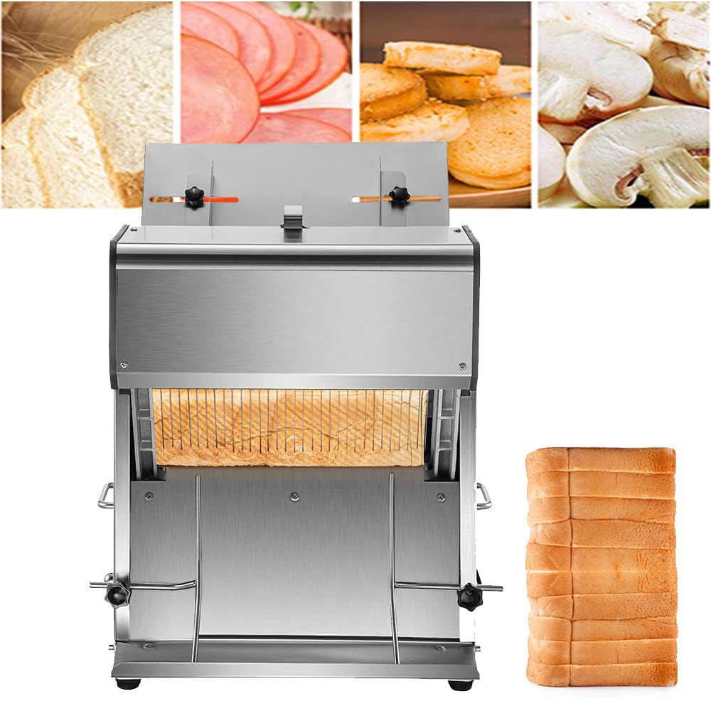 GTHTUHFD Stainless Steel Commercial Toast Bread Slicer,31Pcs Slices,12Mm Thickness,Electric Bread Cutting Machine W/Adjustable Inlet & Outlet