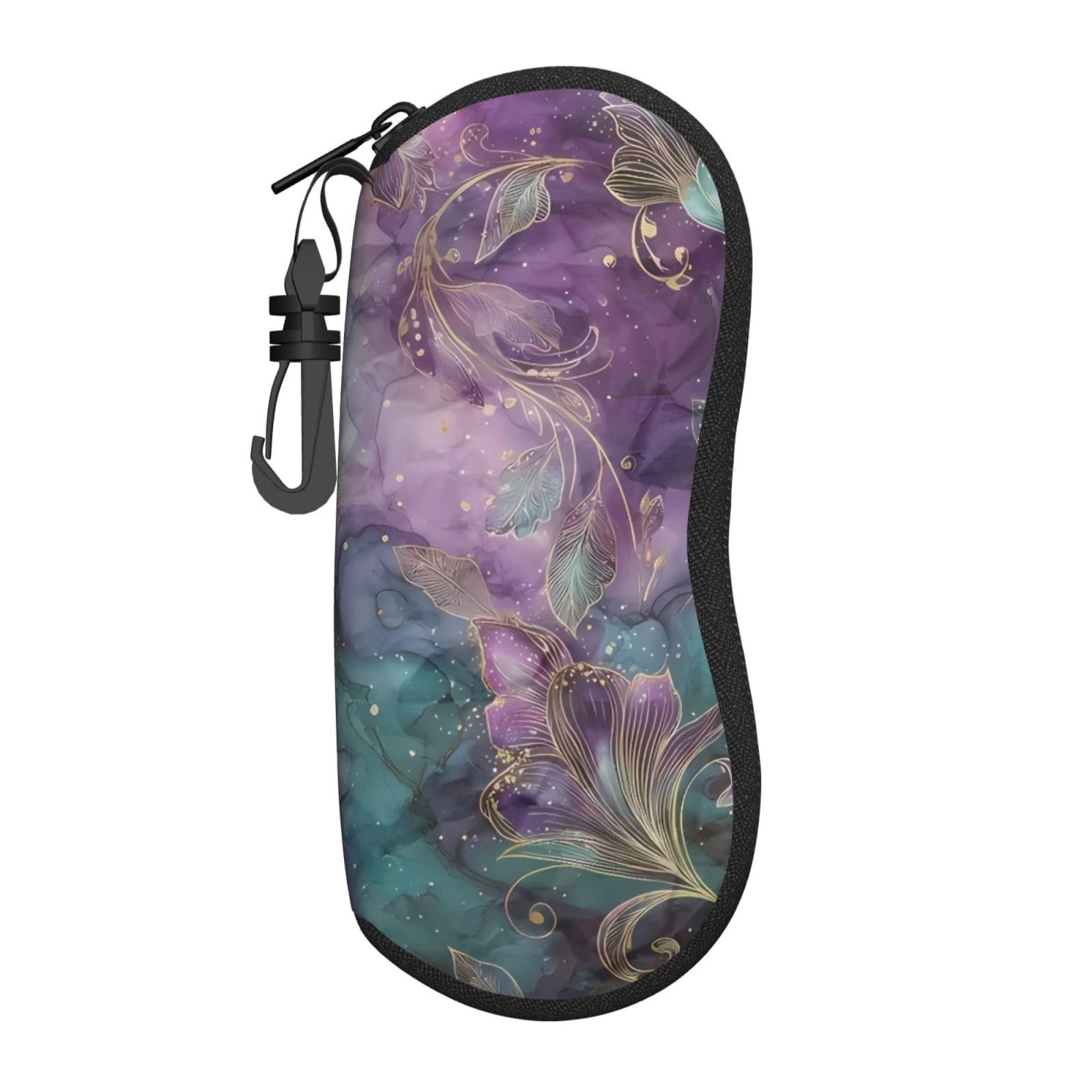 Yuaoeur Unisex Purple Gold Flower Glasses Case Eyeglass Sunglasses Pouch Neoprene Soft Bag With Zippered For Men Women Durable Portable