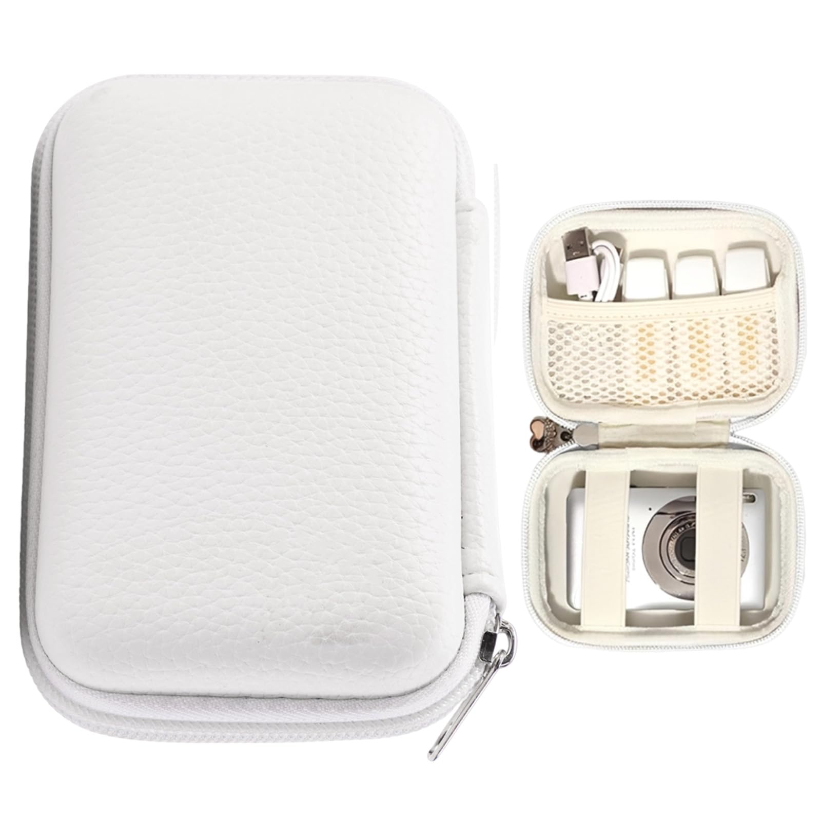 1 Pack White Camera Case, Premium Leather & EVA Compact Camera Pouch, Shockproof Protective Small Camera Bag for Digital Cameras-image-41
