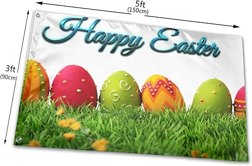 Miniatura 3 de Bandera de 3 x 5 pies de huevos de Pascua en el césped bandera de poliéster resistente a la decoloración con 2 ojales de latón para decoración del