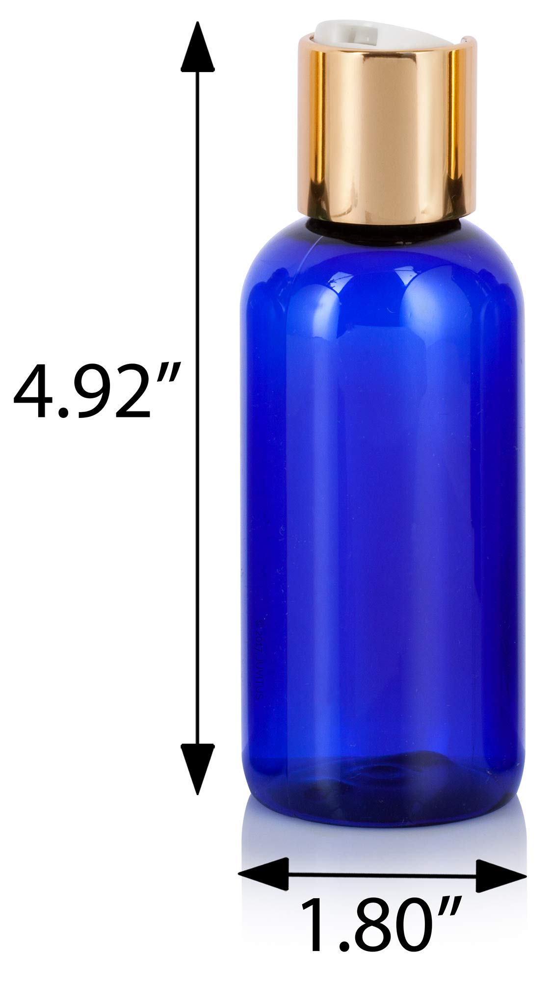 JUVITUS 4 oz / 120 ml Plastic PET Boston Round Bottle (BPA Free) with Gold Disc Cap (6 pack) (Cobalt Blue)