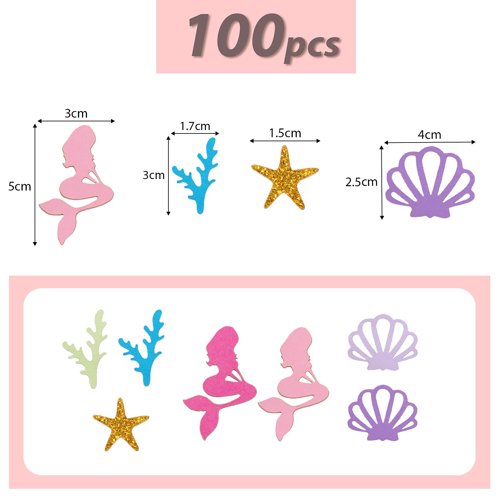 100 Pcs Girls Birthday Party Table Confetti Mermaid Party Sprinkle Decoration Glitter Table Scatter for Girls Birthday Party or Baby Shower