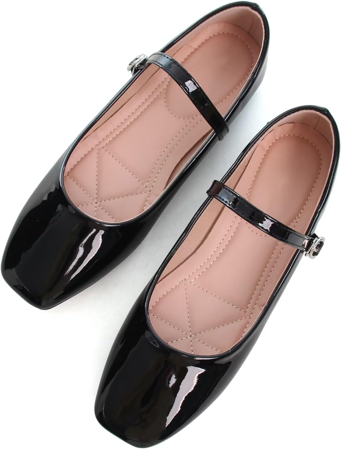 TN TANGNEST Women's Ballet Flats Fashion Mary Jane Flats Shoes for Women Cute Square Toe Slip on Dress Flats Black 41(9) 2