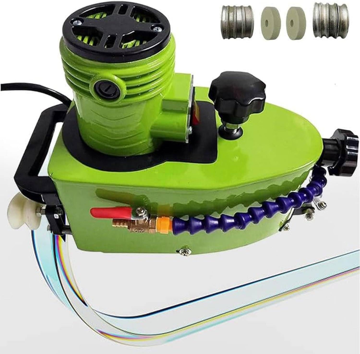 Electric Small Glass Edging Machine Portable Glass Edger Straight Round Bevel Edge Edge Grinder Polish Edge Machine with 8 Diamond Wheels and Two Polishing Wheels Green