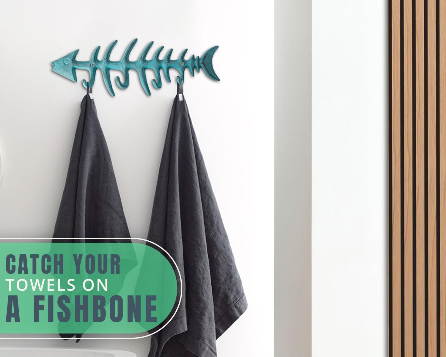 Comfify Portasciugamani a Parete con Osso di Pesce Decorativo Elegante Gancio in ghisa con 4 Ganci Pesce - Include Viti e ancoraggi - Blu