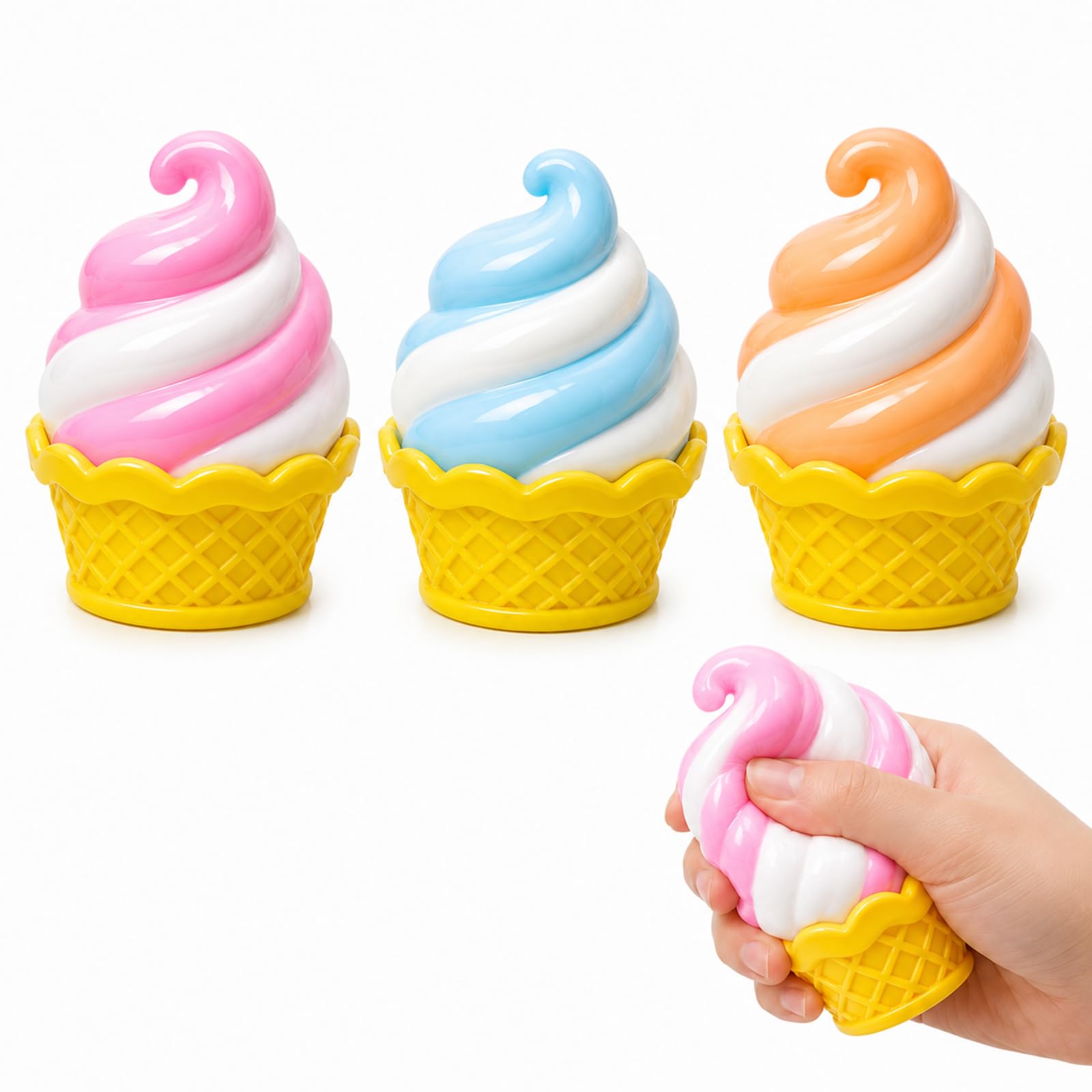 3 PCS Ice Cream Squishy Tools Set,Ice Lolly Squishys ,Ice Cream Tools,Sensory Squishy Ice Cream Cones, Stress Relief Fidget Tools for Focus and Relaxation, Three Assorted Colours for Various Sensory N