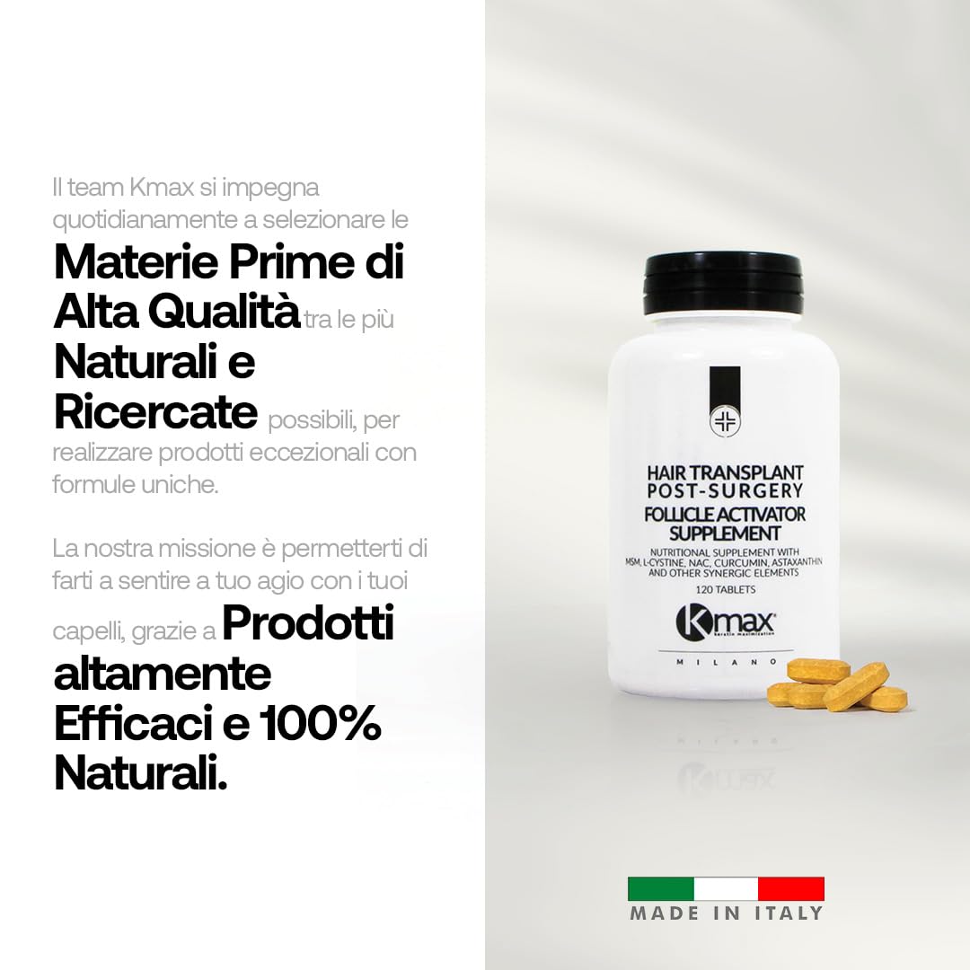 Kmax Healing Hair Transplant Post Surgery Follicle activator Supplement - Integratore Capelli, Ricrescita Capelli Dopo Trapianto, Funzione Anticaduta Capelli Donna e Uomo - Formato da 120 Compresse