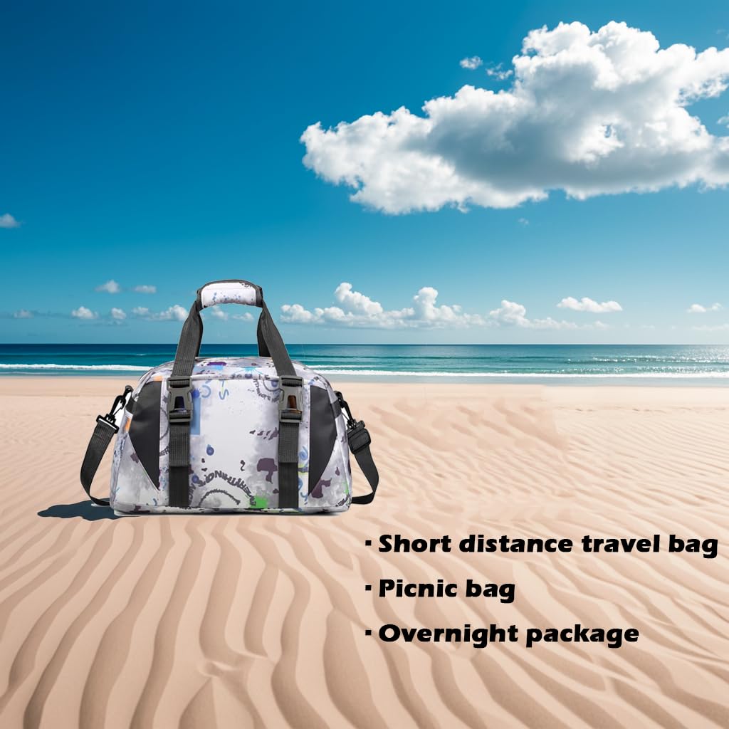 Sport Gym Bags for Women Yoga Dance Duffle Bag Overnight Bags,Fitness Swimming Bag,Weekend Bags (S), Black and White - Image 4