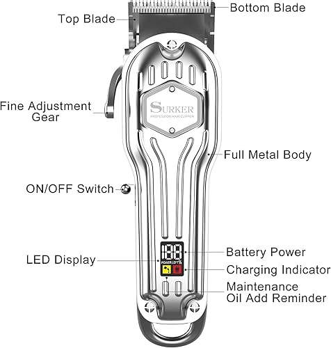 Miniatura 5 de SURKER Cortadora de pelo para hombre, inalámbrico, kit profesional de corte de pelo para hombres, pantalla LED recargable