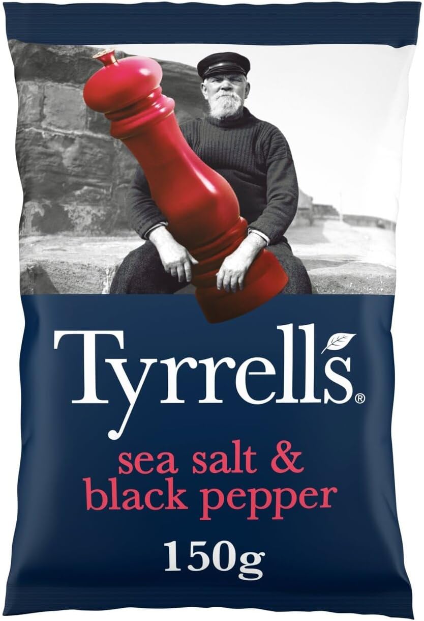 Crisps SEA SALT & BLACK PEPPER Sharing Crisps 150g Bag - Hand-cooked & spun for an exquisite fresh taste. No artificial flavour, colours or MSG