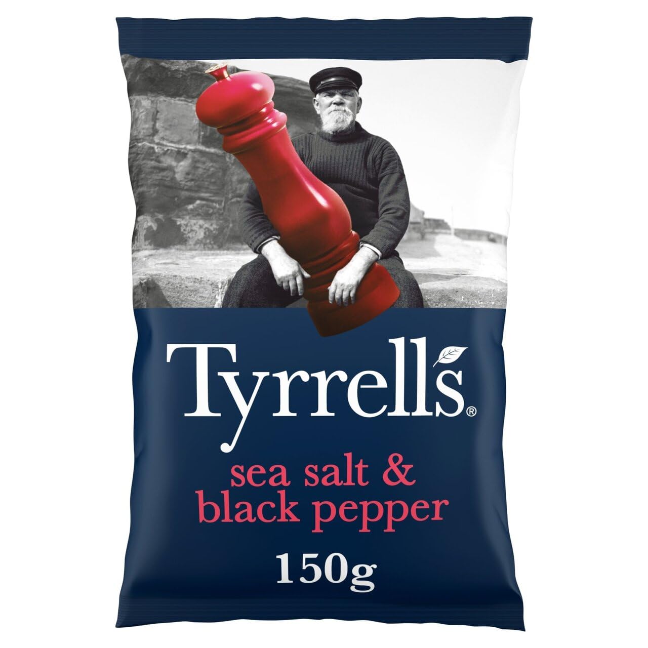 Tyrrells Crisps SEA SALT & BLACK PEPPER Sharing Crisps 150g Bag - Hand-cooked & spun for an exquisite fresh taste. No artificial flavour, colours or MSG