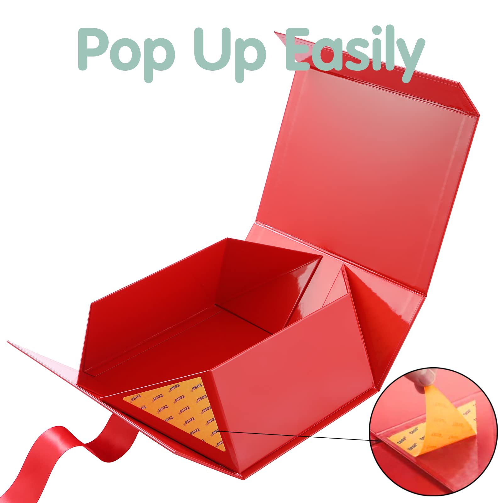 HAPPY POTATO 5 cajas de regalo con cinta de 9.5 x 7 x 4 pulgadas, cajas de regalo rojas navideñas con tapas, cajas de regalo plegables, cajas de regalo con cierre magnético para todas las ocasiones