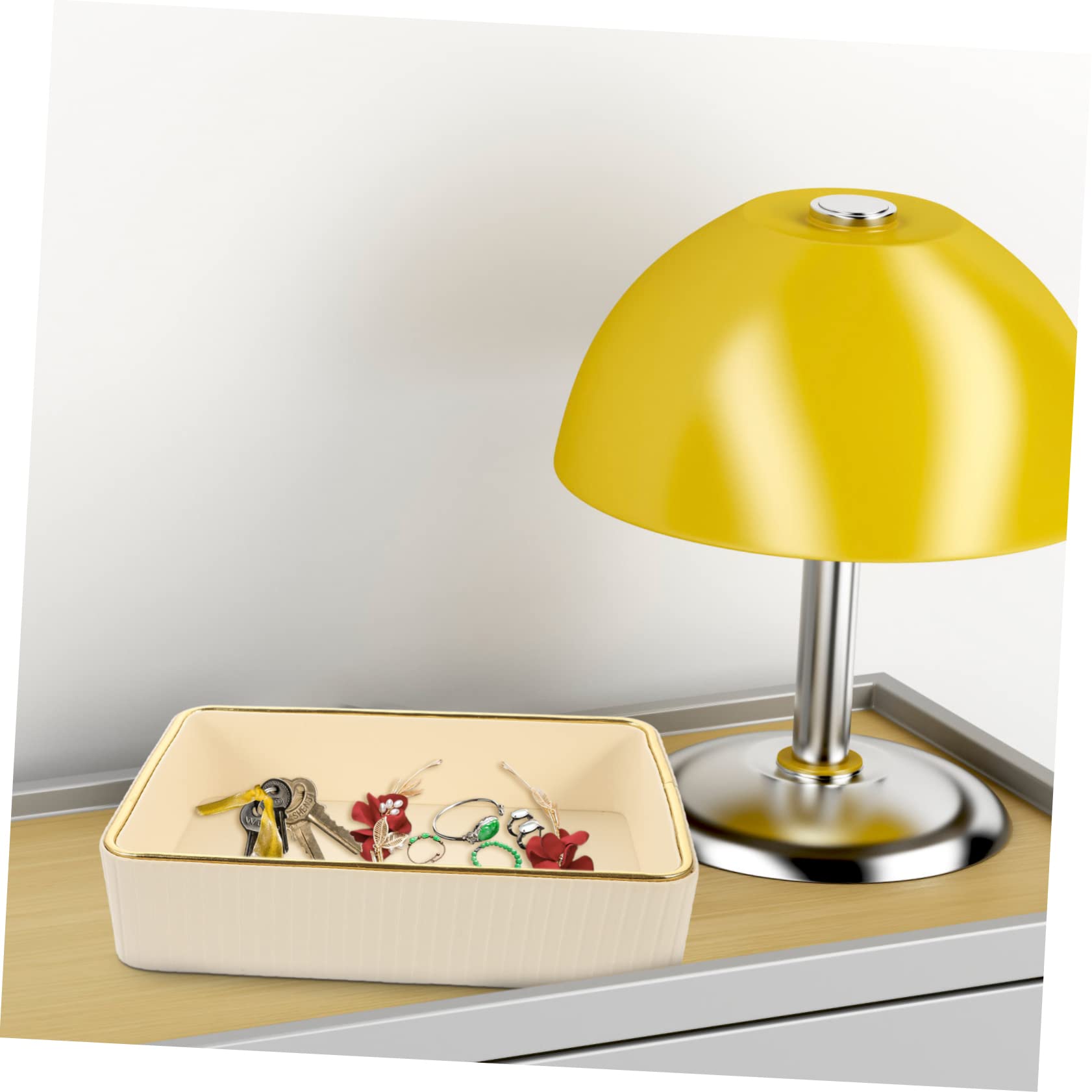 Vaguelly Bandeja Rectangular Organizador de Cuero Blanco, Fácil de Limpiar, para Llaves y Joyas, Adecuado para Entrada y Oficina