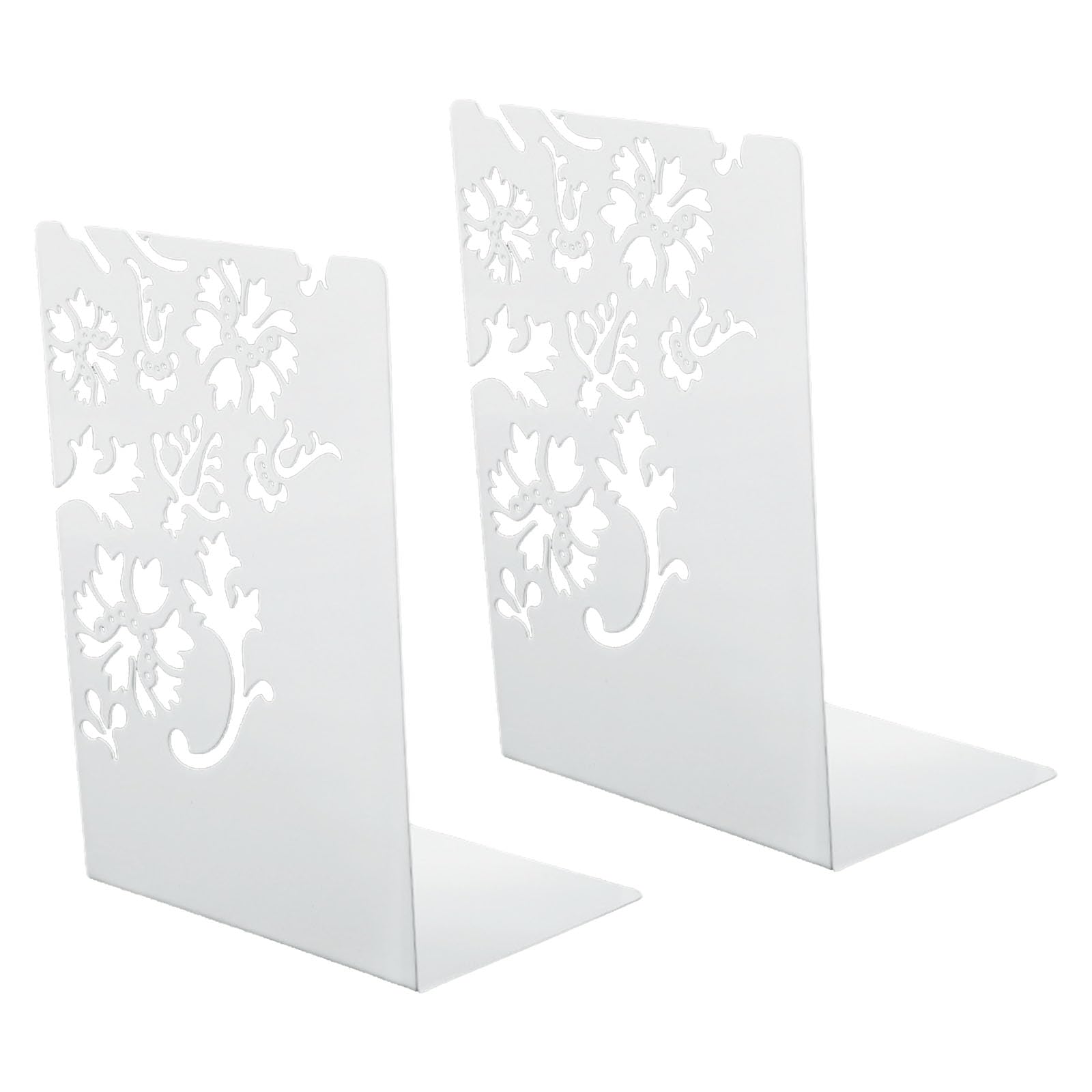 1Pair Metal Book End for Shelves Hollowed Flower Bookend Slip Resistant Desktop Book Stopper for School Library Flower Bookends