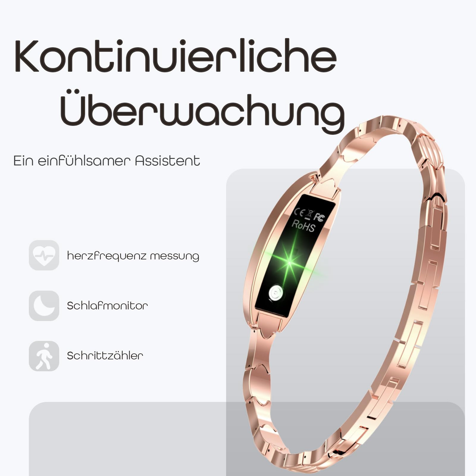 Findtime Schmal Damen Aktivitätstracker Fitness Tracker Smart Bracelet IP68 Wasserdicht Herzfrequenz Gold