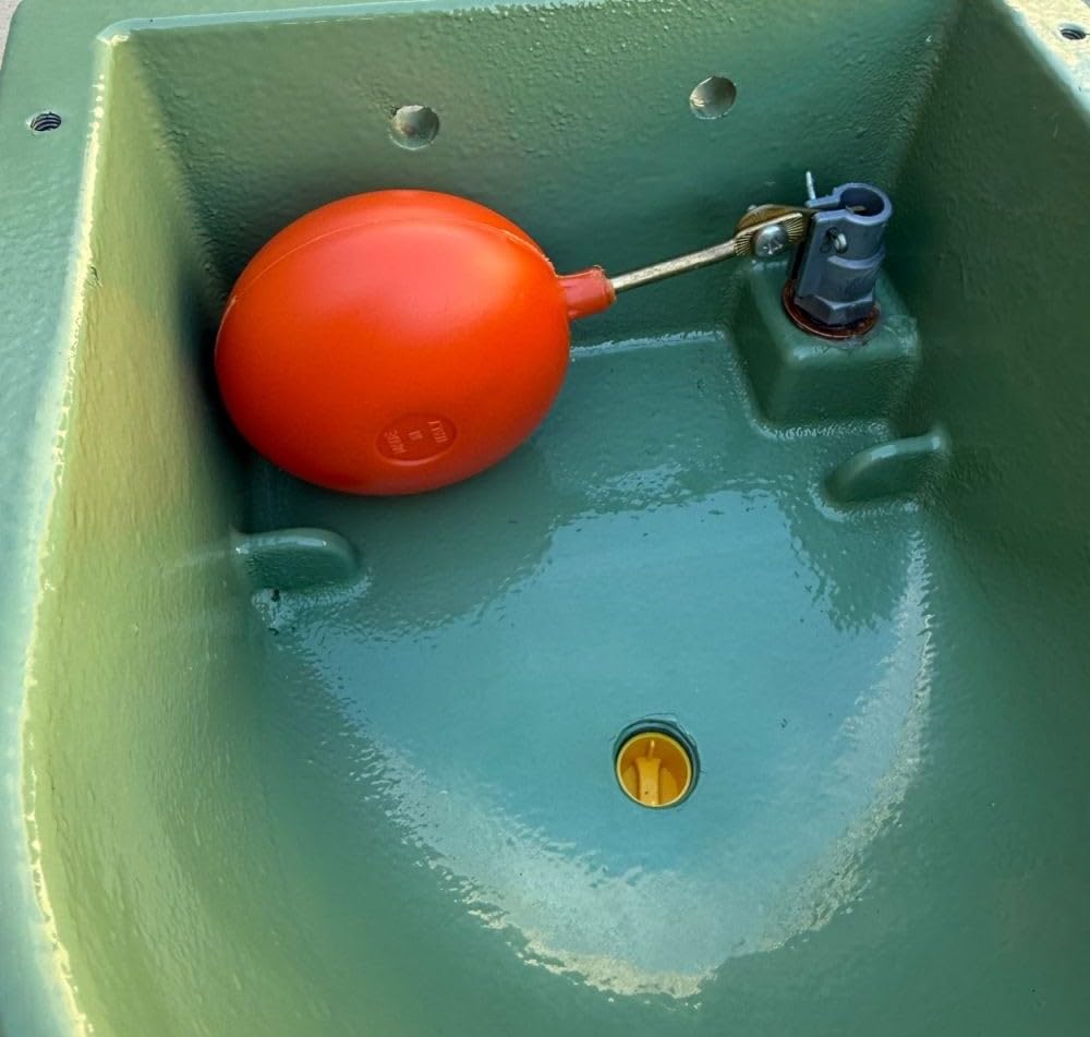 Abbeveratoio Automatico in Ghisa Smaltata, 4,5 L, con Valvola a Galleggiante, per Bovini, Equini e Ovini (FISSAGGIO A PARETE)