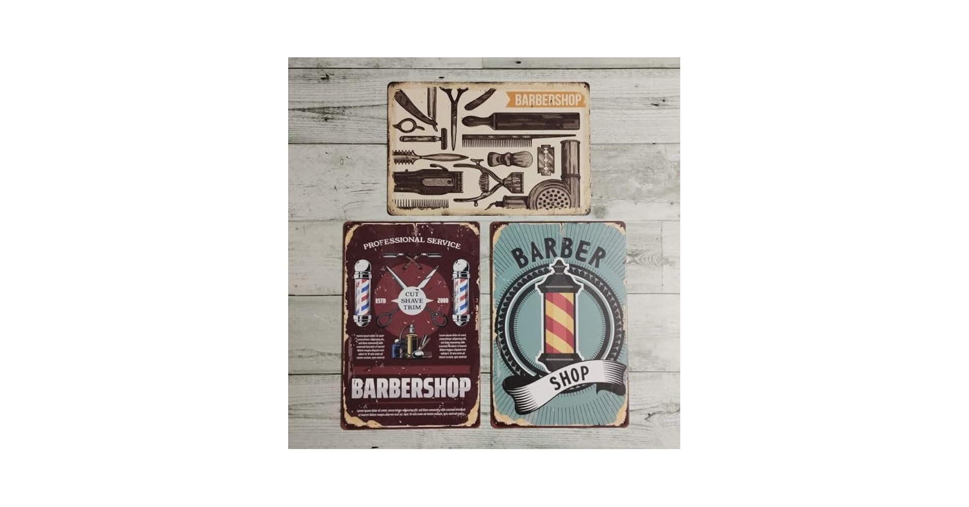 Amazon.co.jp: bk316 ブリキ看板 3枚セット BARBER SHOP