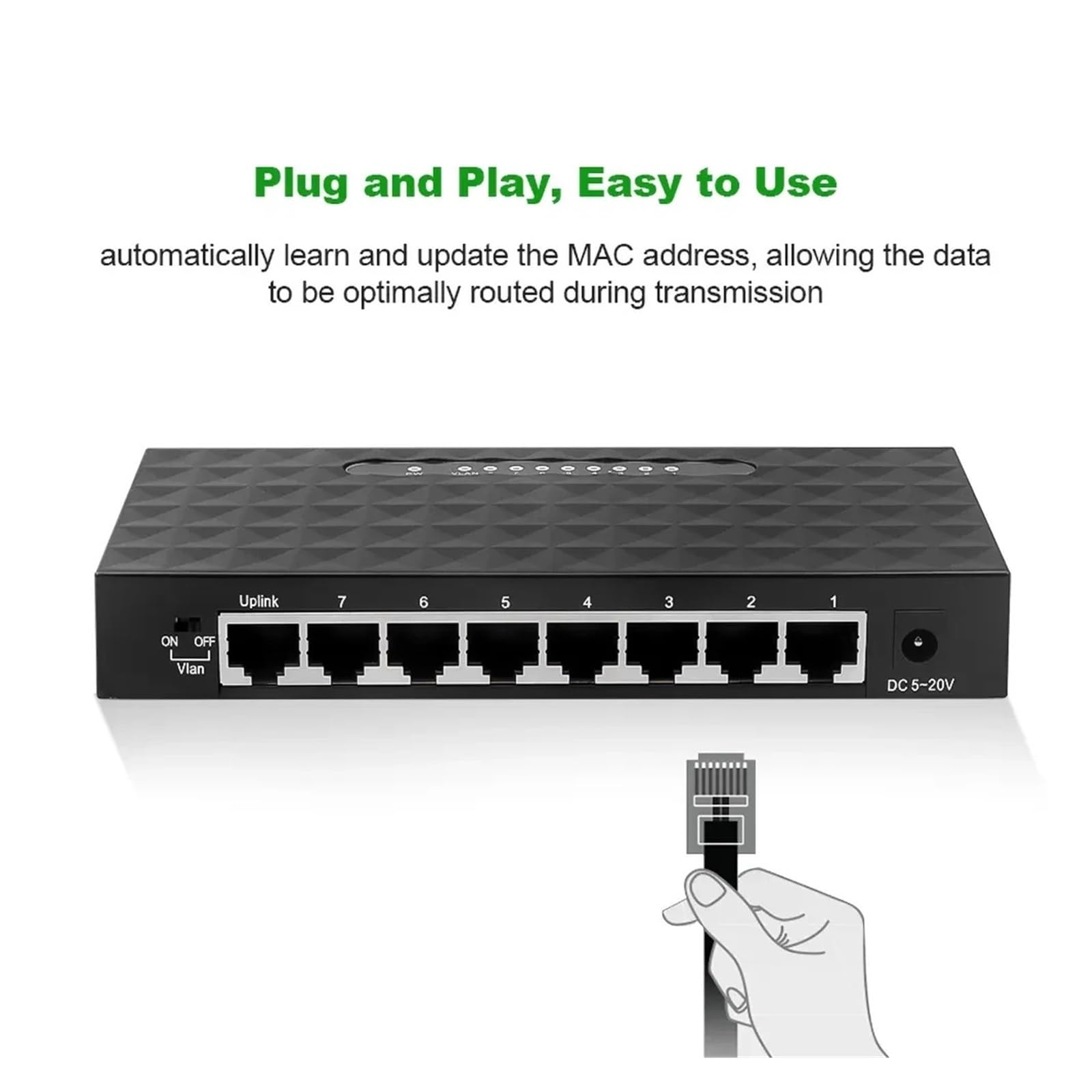 Commutateur réseau Gigabit 8 Ports 1000Mbps commutateur Intelligent Ethernet répartiteur Internet Hub RJ45 Haute Performance (Color : US 8 Port 1000Mbps)