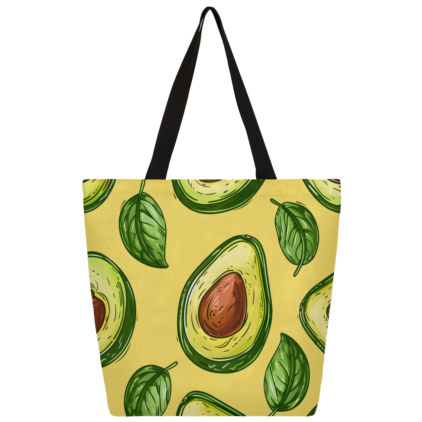 Mularoka Avocados Leaves Large Capacity Canvas Tote Bag Stylish Handheld Shoulder Bag Reusable Shopping Bag for Work Travel Beach Trips Shopping
